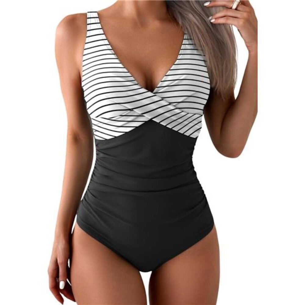 Women's One Piece Swimsuit Tummy Control Slimming V-Neck Criss Cross Push Up